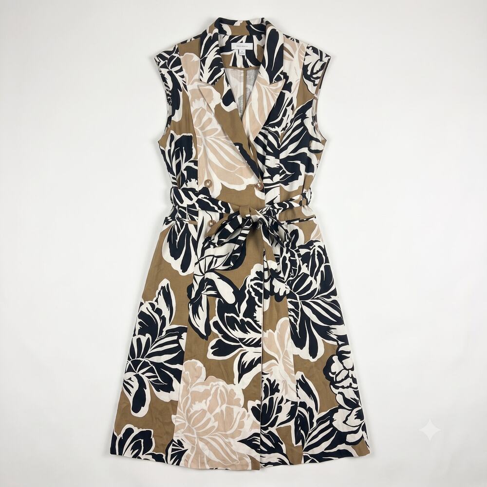 Donna Karan Womens 16 Vacation Resortwear Tropical Linen Sleeveless Wrap Dress